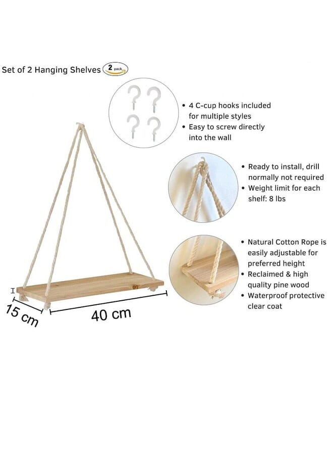 Home Gallery Floating Wall Swing Rope Storage Shelves Beige 2 Shelves 40x15 cm - Image 4