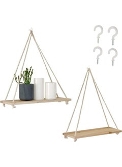 Home Gallery Floating Wall Swing Rope Storage Shelves Beige 2 Shelves 40x15 cm  - Image 3