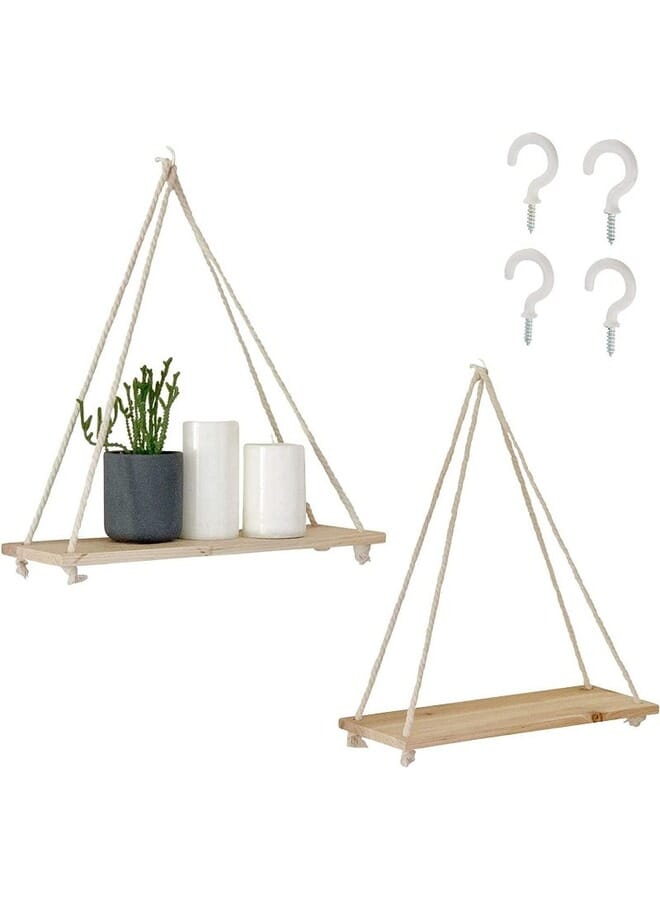 Home Gallery Floating Wall Swing Rope Storage Shelves Beige 2 Shelves 40x15 cm - Image 3
