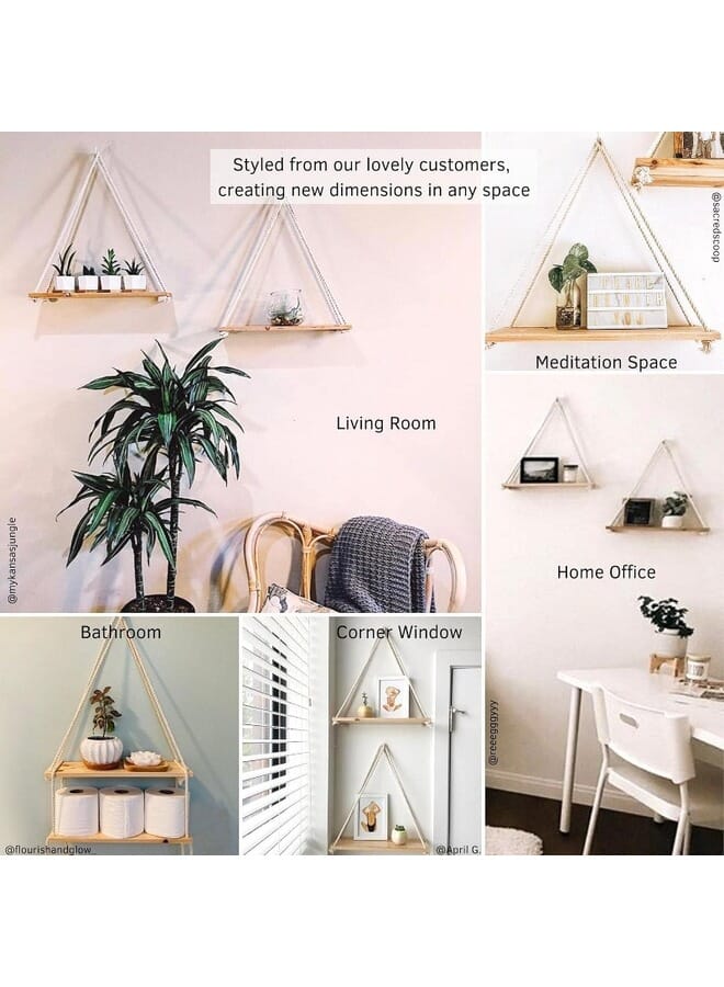 Home Gallery Floating Wall Swing Rope Storage Shelves Beige 2 Shelves 40x15 cm - Image 2