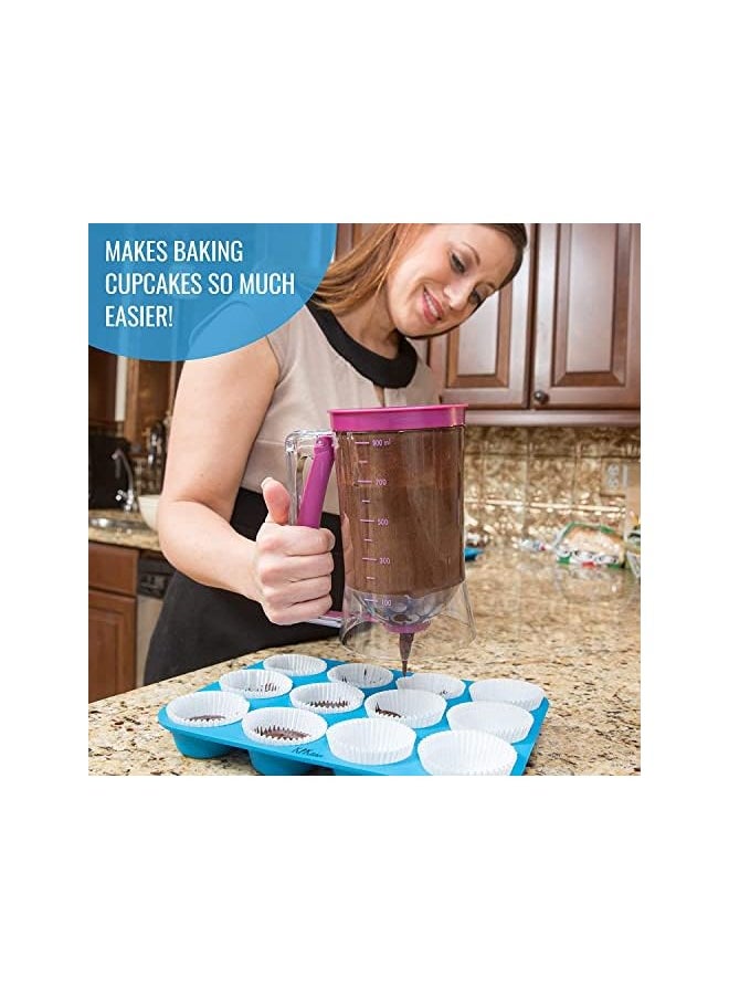 GOLDEN HERITAGE - 900ML Pancake Batter Dispenser,Handheld Cream Separator Perfect DIY Baking Tool Bakeware Maker with Squeeze Handle Measuring Label for Cupcakes,Muffin Mix,Waffles,Crepes or Any Baked Goods - Image 1