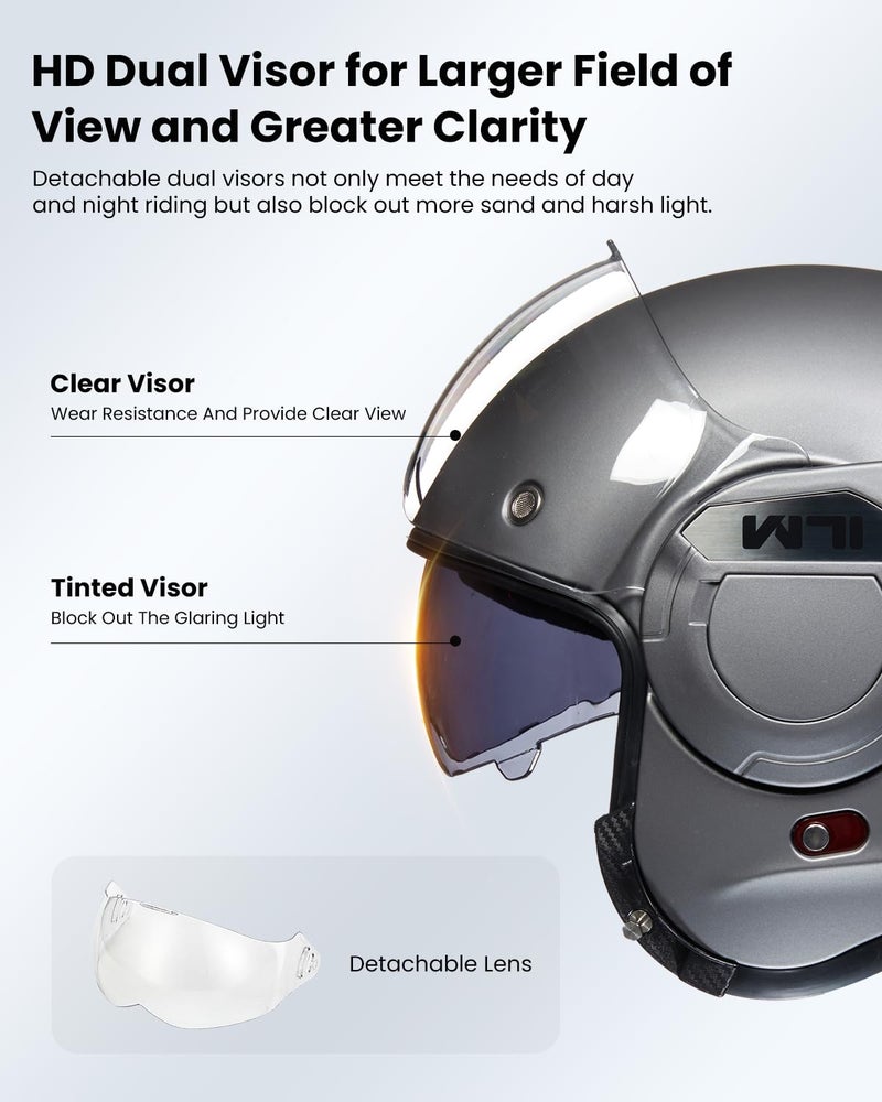 ILM Vintage Full Face Modular Motorcycle Helmet for Adults Men ATV UTV Snowmobile with 180° Reversible Chin Guard DOT Model-B707(Matte Gray, L) - Image 4