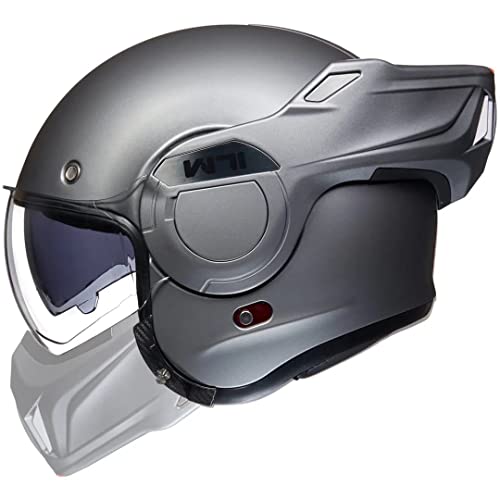ILM Vintage Full Face Modular Motorcycle Helmet for Adults Men ATV UTV Snowmobile with 180° Reversible Chin Guard DOT Model-B707(Matte Gray, L) - Image 1