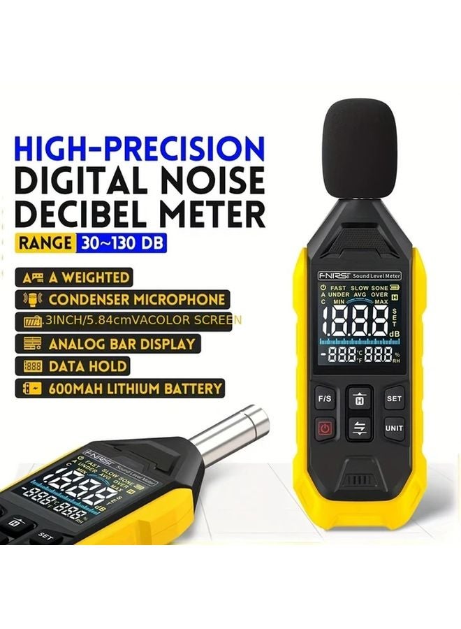 Yellow Digital Sound Level Meter Noise Decibel Tester Data Hold USB Rechargeable - Image 2