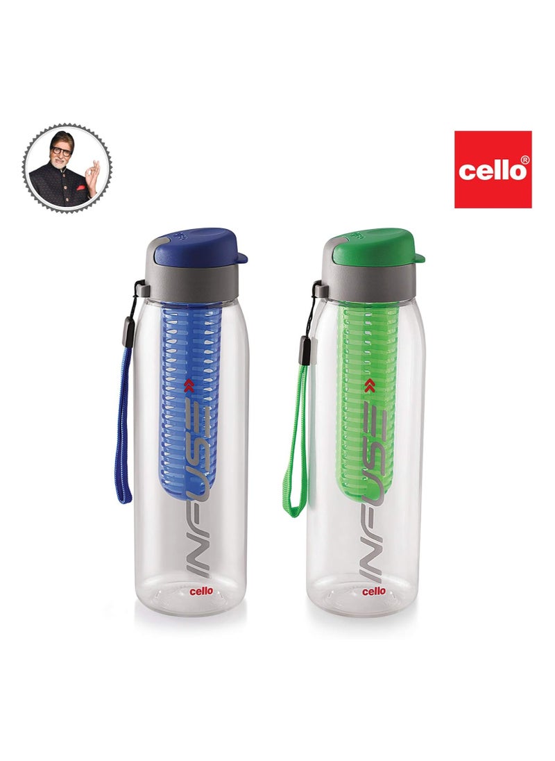 Cello - Infuse Plastic Water Bottle with Infuser, 800ml, Set of 2, Assorted - Image 1