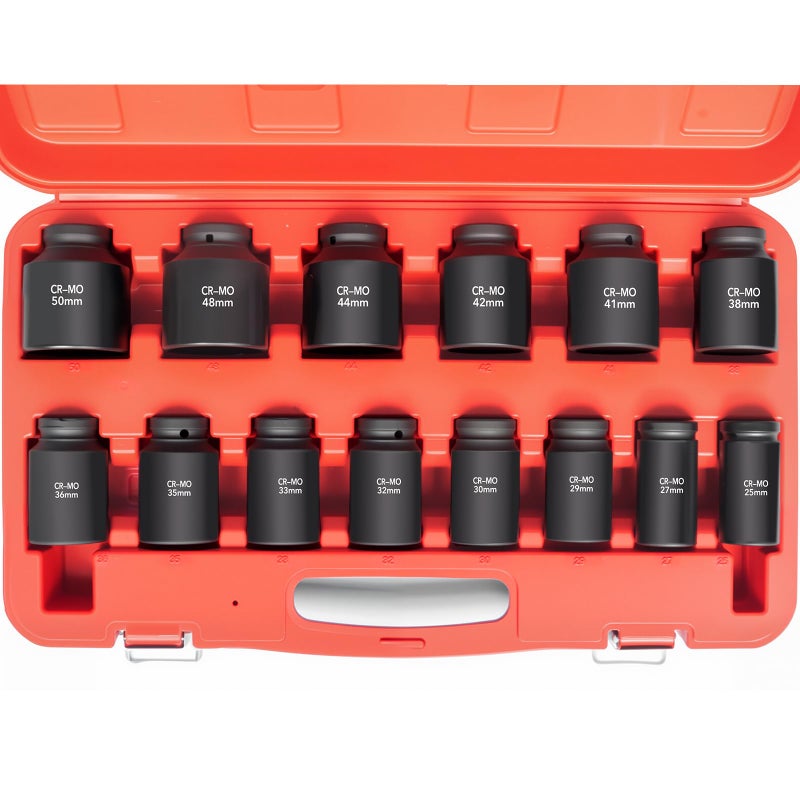 TONYNOL 3/4 Inch Drive Deep Impact Socket Set,6-Point, Metric Sizes(25-50mm),14 PCS,Cr-Mo Steel,Heavy Duty Impact Sockets for Automotive & Industrial Machinery,With a Storage Case - Image 1