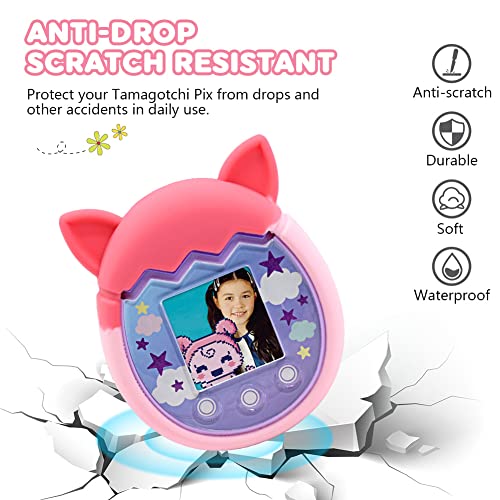 Winceed Silicone Case for Tamagotchi Pix Virtual Pet Game Machine, Protective Cover for Tamagotchi Pix Sleeve Protector Skin with Hand Strap (Pink) - Image 4