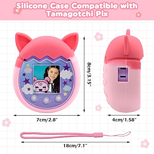 Winceed Silicone Case for Tamagotchi Pix Virtual Pet Game Machine, Protective Cover for Tamagotchi Pix Sleeve Protector Skin with Hand Strap (Pink) - Image 2