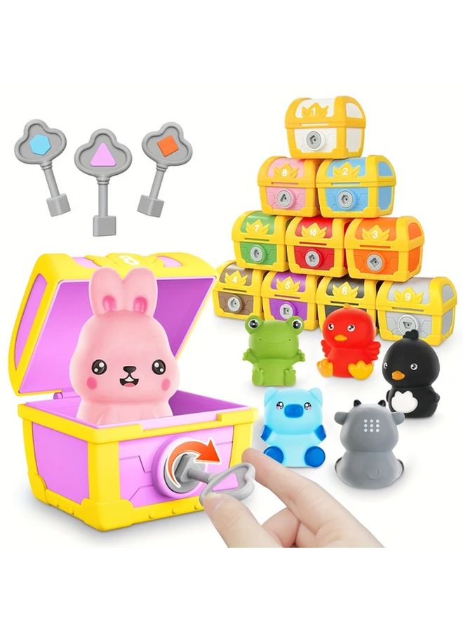 Treasure Game Educational Toy Set For Kids Ages 3 4 5 With Animal Finger Puppets Numbered Locks - Image 2