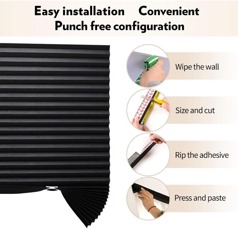 LUCKUP 6 Pack Cordless Light Filtering Pleated Fabric Shade,Easy to Cut and Install, with 12 Clips (48"x72" - 6 Pack, Black) - Image 2