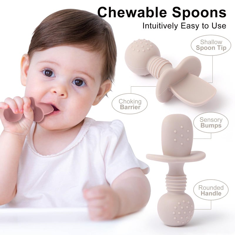 Eascrozn Silicone Feeding Set, 2 Pack Divided Toddler Plates with Suction, 2 Pack Utensils - Spoons & Forks, BPA Free, Baby Led Weaning Supplies - Image 3