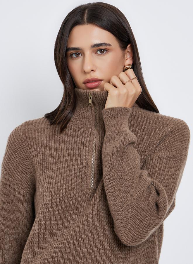 ستايلي سويتر طويل بقصة عادية وربع سحَّاب غلق - Image 4