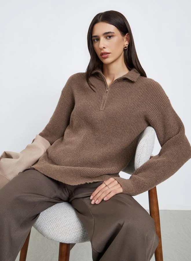 Styli Styli Regular Fit Longline Quarter Zip Sweater