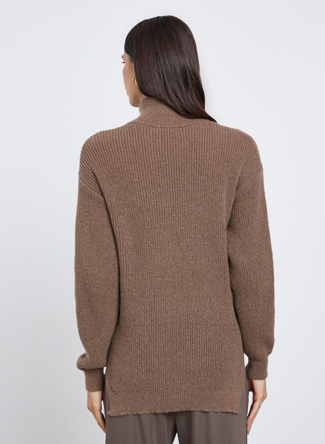 ستايلي سويتر طويل بقصة عادية وربع سحَّاب غلق - Image 5