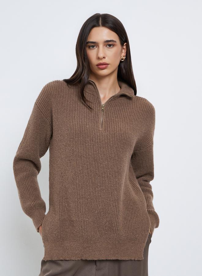 ستايلي سويتر طويل بقصة عادية وربع سحَّاب غلق - Image 3