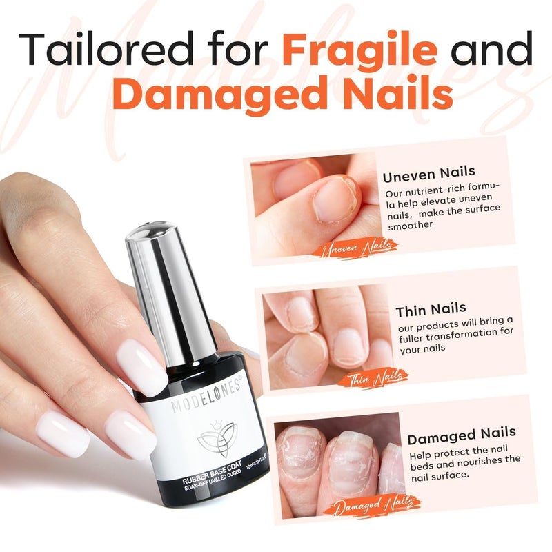 modelones Milky White Rubber Gel Base Coat, 6 in One Builder for Strengthen Apex Building Extension Long Lasting Protect Color Based Gel Polish Manicure for Fragile Nails Art Home Salon - Image 2