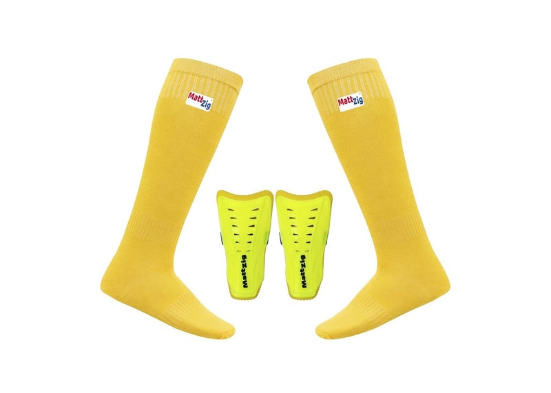 MATTZIG ® Congo Football Kit (One Pair of Football Socks & One Pair of Football Shin Guard) (Yellow) - Image 1