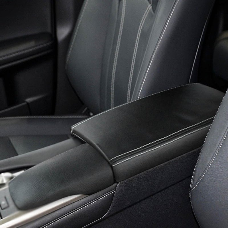 غطاء كونسول مركزي DEYTOP لسيارة لكزس RX350 2016-2022، غطاء مسند ذراع لسيارة لكزس RX350L 450H 2022 2021 2020، وسادة مسند ذراع جلدية، غير مناسب لسيارة لكزس RX350 2023، باللون الأسود مع خياطة بيضاء.