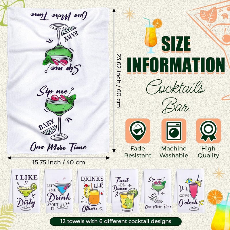 Macarrie مجموعة من 12 قطعة من مناشف الكوكتيل المضحكة 16 × 24 بوصة مناشف مطبخ ماصة وسريعة الجفاف مجموعة مناشف الشاي لمحبي الكوكتيل هدية عيد ميلاد - Image 2