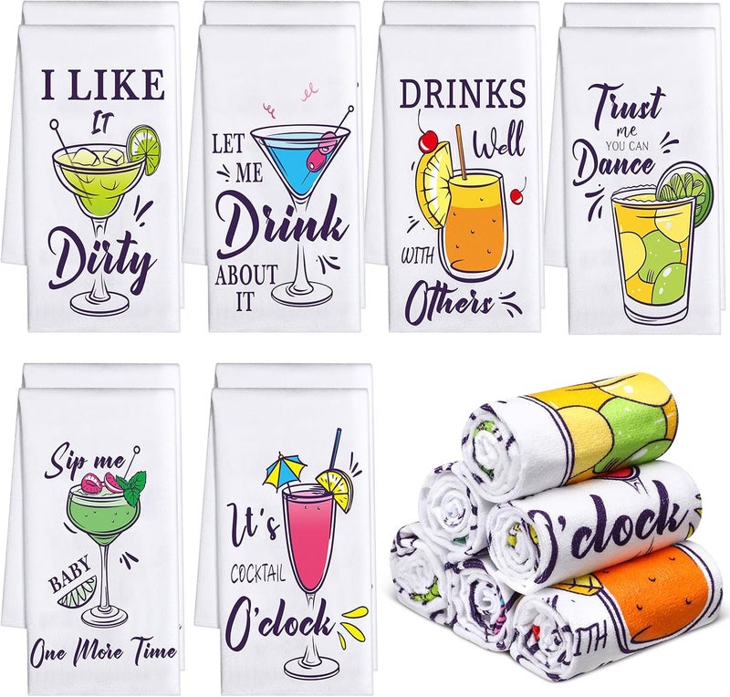 Macarrie مجموعة من 12 قطعة من مناشف الكوكتيل المضحكة 16 × 24 بوصة مناشف مطبخ ماصة وسريعة الجفاف مجموعة مناشف الشاي لمحبي الكوكتيل هدية عيد ميلاد - Image 1