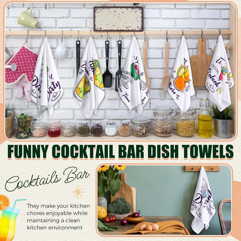 Macarrie مجموعة من 12 قطعة من مناشف الكوكتيل المضحكة 16 × 24 بوصة مناشف مطبخ ماصة وسريعة الجفاف مجموعة مناشف الشاي لمحبي الكوكتيل هدية عيد ميلاد - Image 5