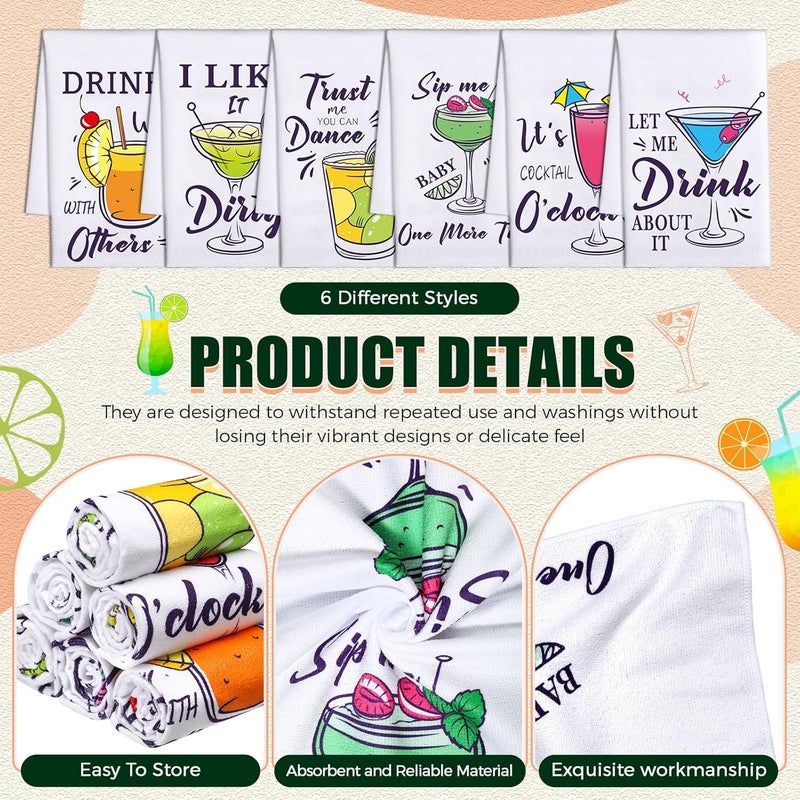 Macarrie مجموعة من 12 قطعة من مناشف الكوكتيل المضحكة 16 × 24 بوصة مناشف مطبخ ماصة وسريعة الجفاف مجموعة مناشف الشاي لمحبي الكوكتيل هدية عيد ميلاد - Image 3