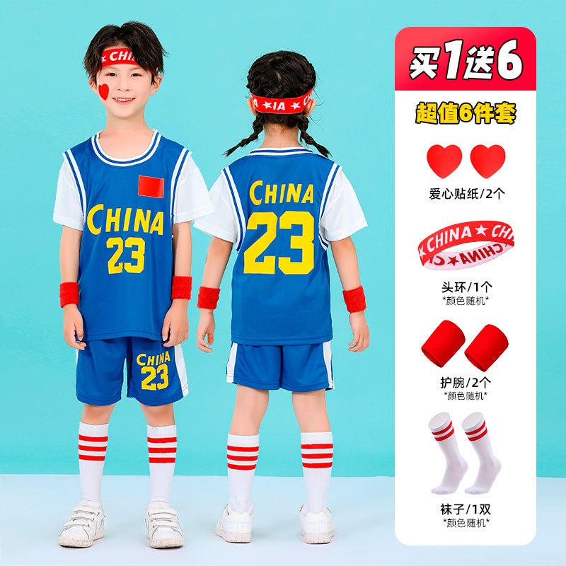Children'S Basketball Uniform Set, Primary School Student Class Uniform, Kindergarten Performance Uniform, Summer Short-Sleeved Men'S And Women'S Vest Jersey With Printed Number - Image 1