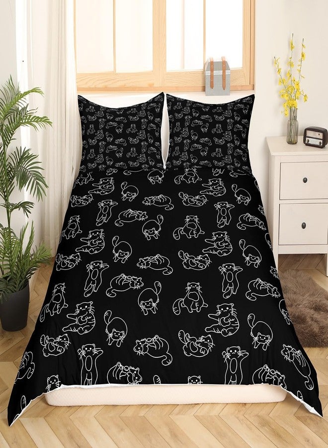 Feelyou Cartoon Cat Bedding Duvet Cover Set Cute Pet Cats Kids Bedding Set Animal Pattern Printed Comforter Cover Set for Boys Room Decor Kitten Print Bedspread Cover Twin Size with 1 Pillow Case - Image 1
