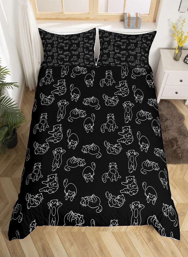 Feelyou Cartoon Cat Bedding Duvet Cover Set Cute Pet Cats Kids Bedding Set Animal Pattern Printed Comforter Cover Set for Boys Room Decor Kitten Print Bedspread Cover Twin Size with 1 Pillow Case - Image 3