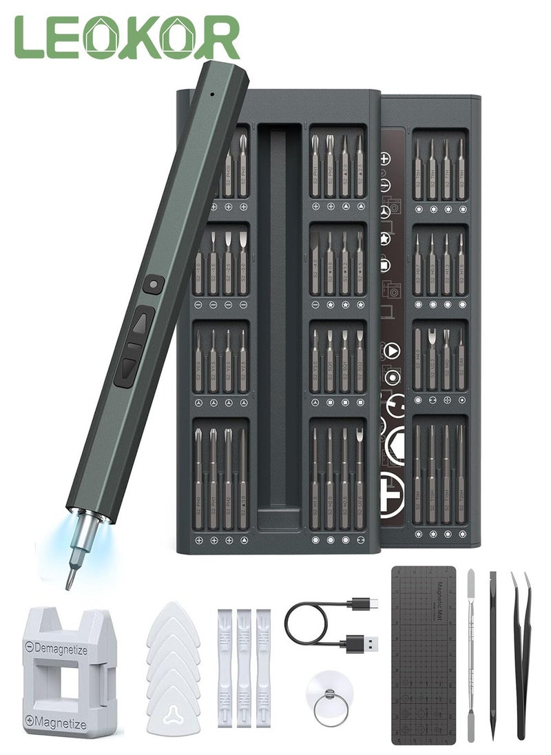 LEOKOR 82 in 1 Mini Electric Screwdriver, Electronics Precision Screwdriver Set with 64 Magnetic Bits, Small Precision Screwdriver Rechargeable With 3 LED Delivers for Phone/Laptop/Watch  - Image 1