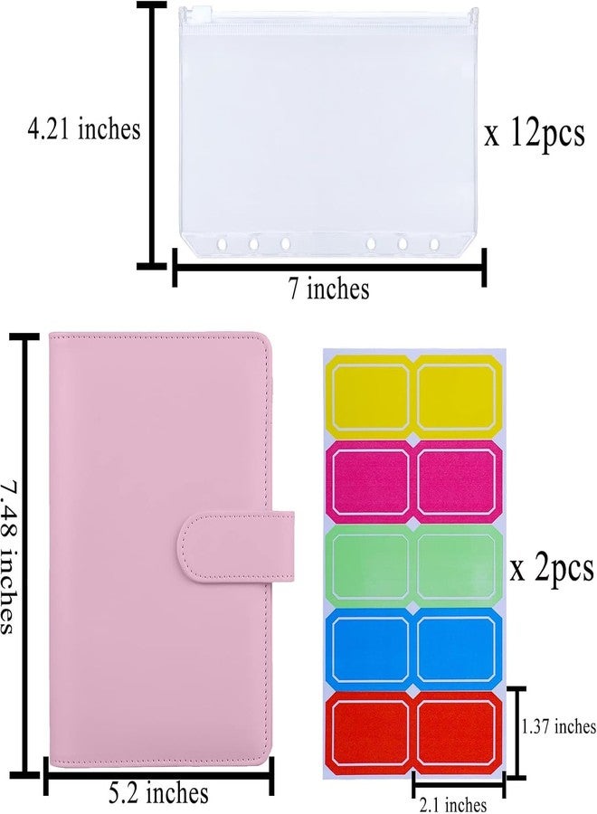 Hautoco 12 Pieces A6 Binder Pockets with A6 PU Leather Binder Cover 6-Ring Budget Binder with Cash Envelopes, Budget Envelopes System, Money Saving Binder - Pink - Image 3