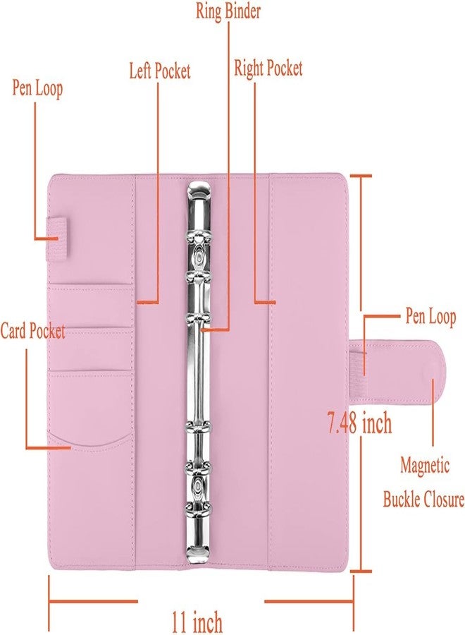 Hautoco 12 Pieces A6 Binder Pockets with A6 PU Leather Binder Cover 6-Ring Budget Binder with Cash Envelopes, Budget Envelopes System, Money Saving Binder - Pink - Image 5