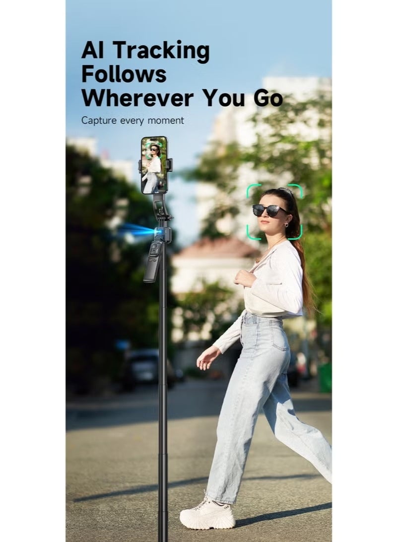 AI Tracking Gimbal Quadrapod with Auto-Follow, Gesture Control & Anti-Shake Handle, Detachable Design Extends to 1635mm, Heavy-Duty Aluminium Stand with Selfie Stick & Multi-Function Bluetooth Remote for Phone/Camera (1/4" Mount) - Image 2