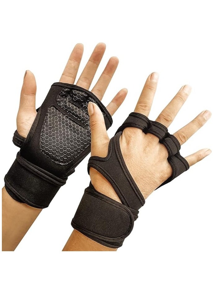 RedMapleTEK Sports Cross Training Gloves, Fitness Gloves With Wrist Support, Gym Workout,Weightlifting & Fitness-Leather Padding, With Strong Grip And Palm Protection,No Calluses-Suits Men & Women,Black  - Image 1