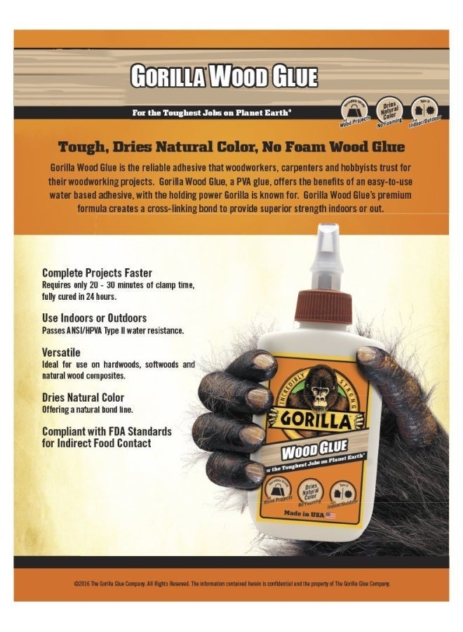 Gorilla Wood Glue; 8 Ounce Bottle; Natural Wood Color; (Pack of 1) - Image 2