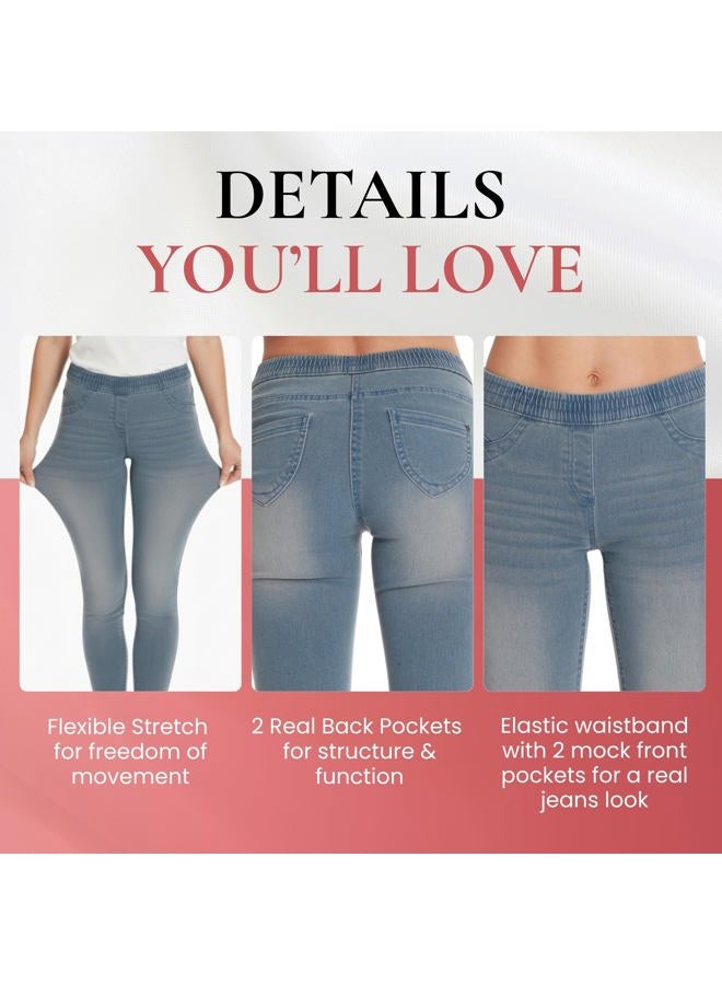Just Love Denim Jeggings for Women with Pockets Comfortable Stretch Jeans Leggings, Denim, L - Image 5