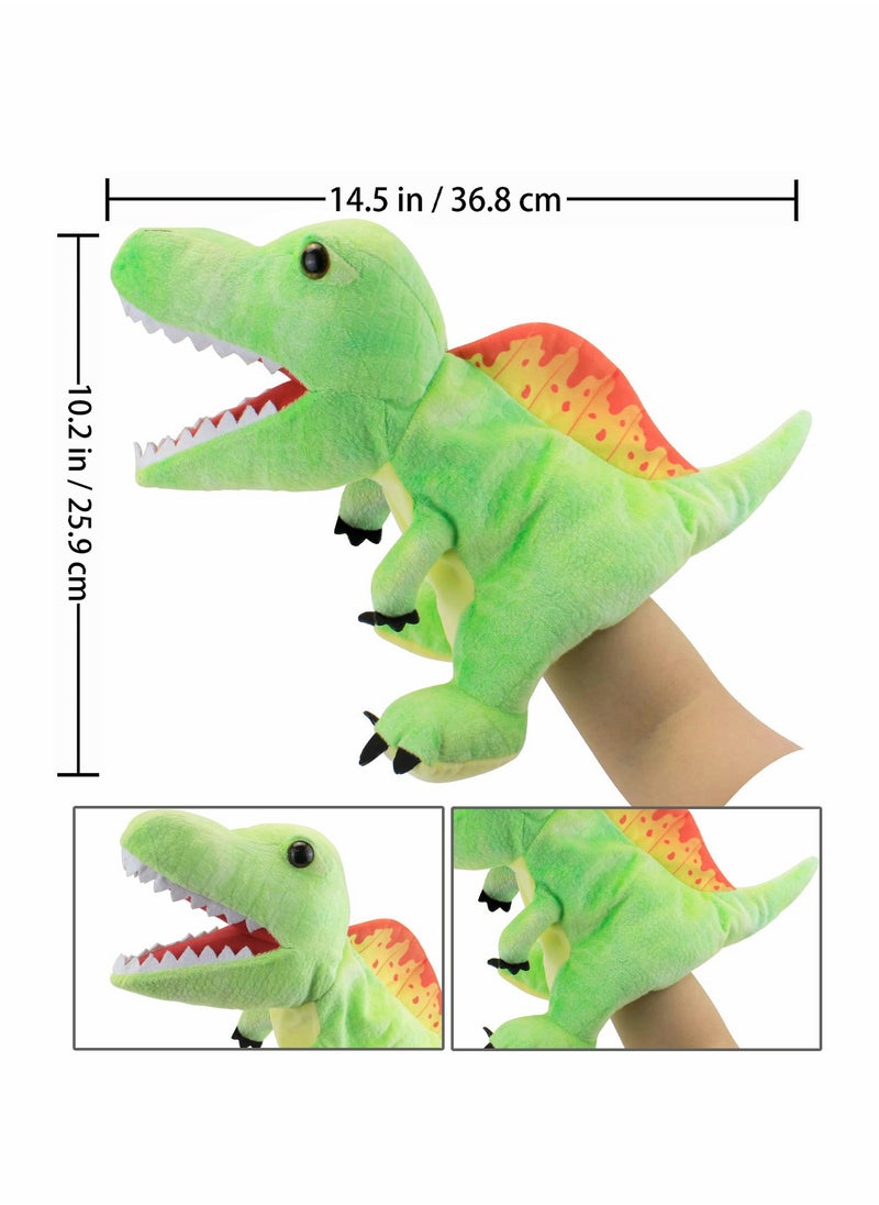 KASTWAVE - Dinosaur Hand Puppets, Spinosaurus Jurassic World Stuffed Animal Cute Soft Plush Toy, Open Movable Mouth Finger Gift, Birthday Gifts for Kids, Creative Role Play - Image 1