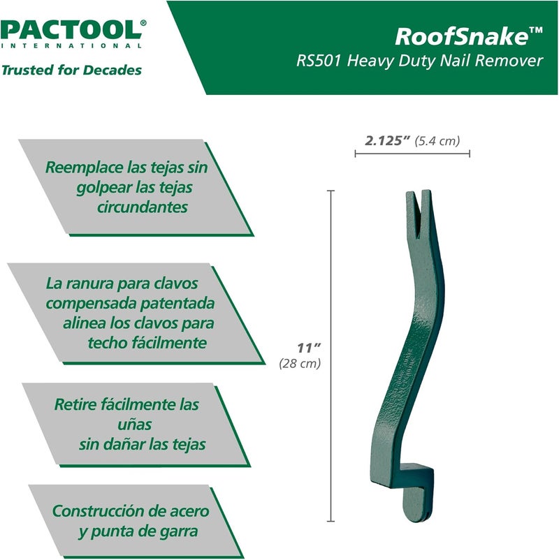 PacTool RS501 Roof Snake Tool - Shingle Pry Bar - Heavy Duty Nail Remover Tool - Roof Shingle Remover - Professional Roofing Tools - Image 3