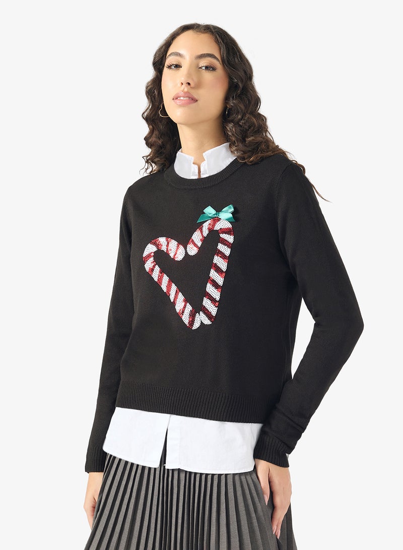 ONLY XMAS Candycane sequin detail Sweater - Image 1