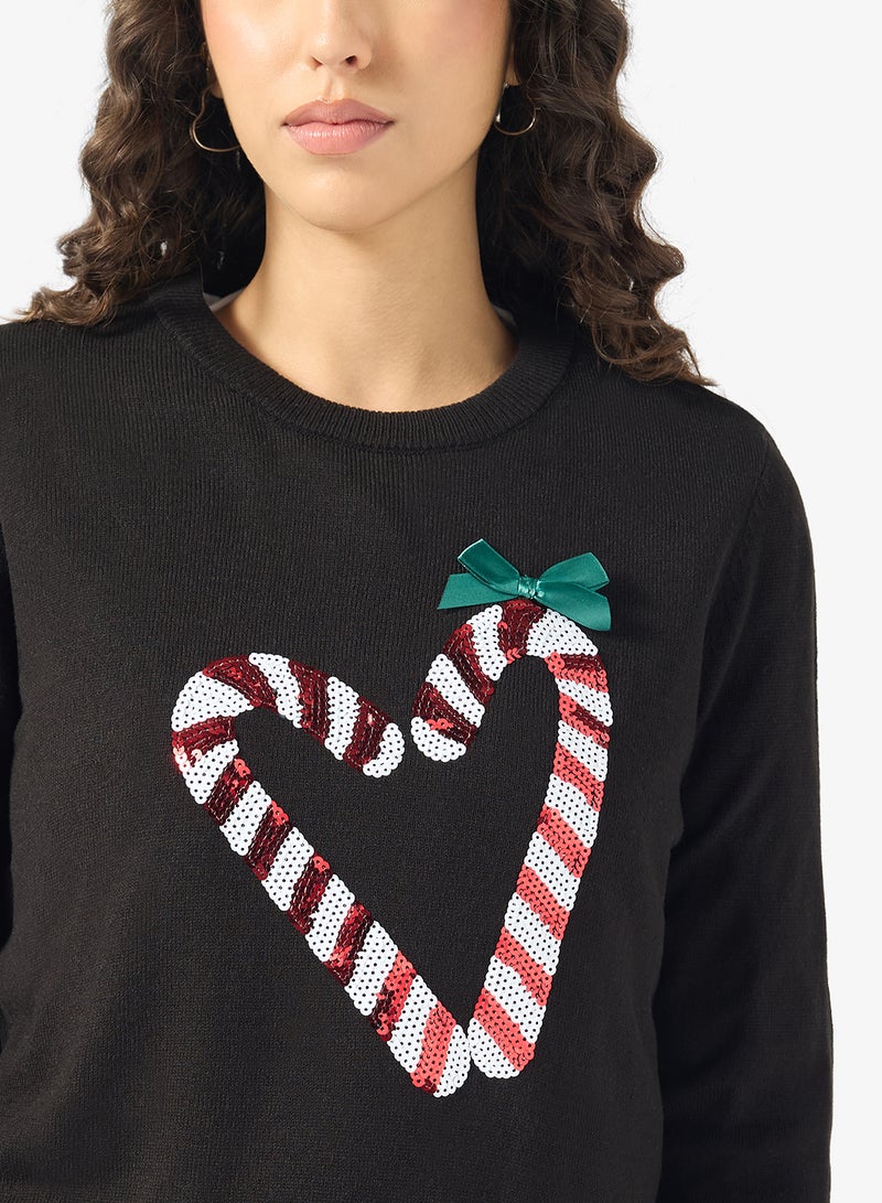 ONLY XMAS Candycane sequin detail Sweater - Image 3