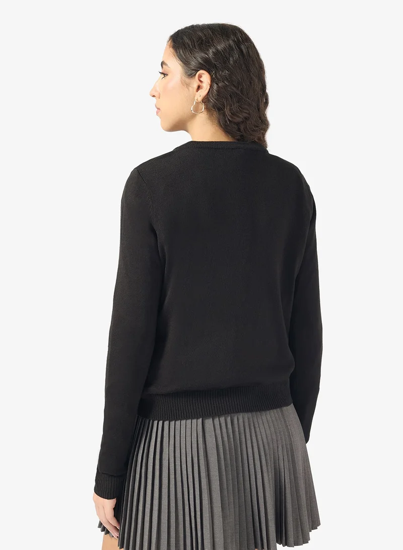 اونلي كنزة محبوكة بأكمام طويلة وياقة دائرية من أونلاين شاين