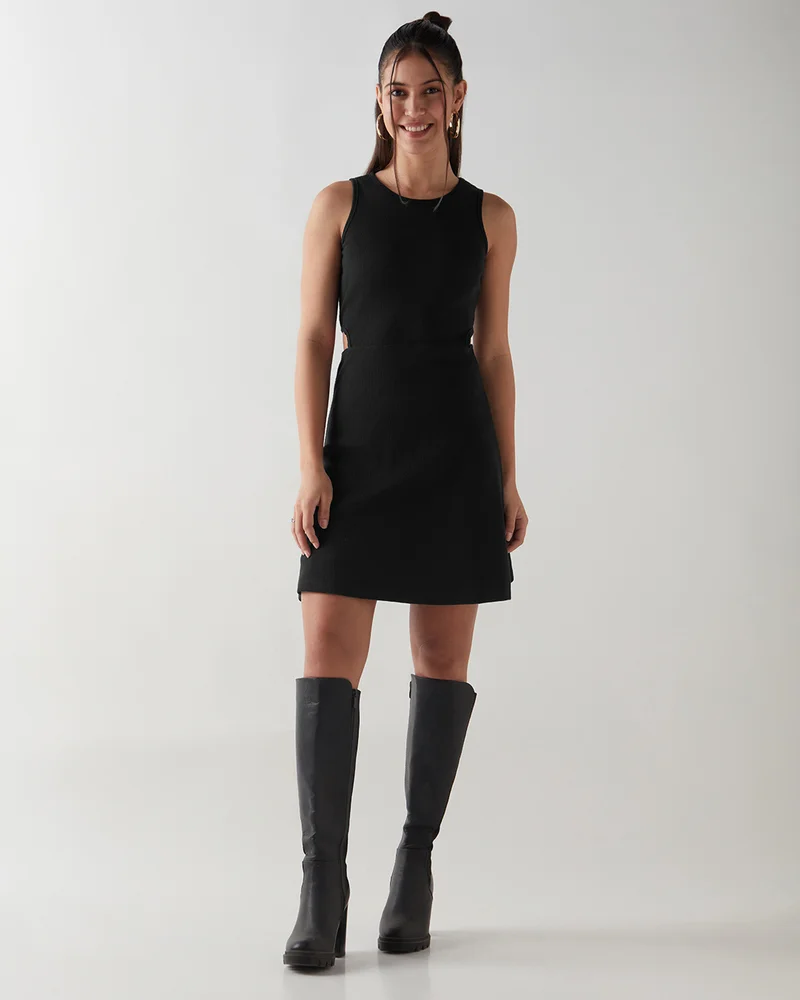 bewakoof Women's Black Slim Fit Bodycon Midi Dress