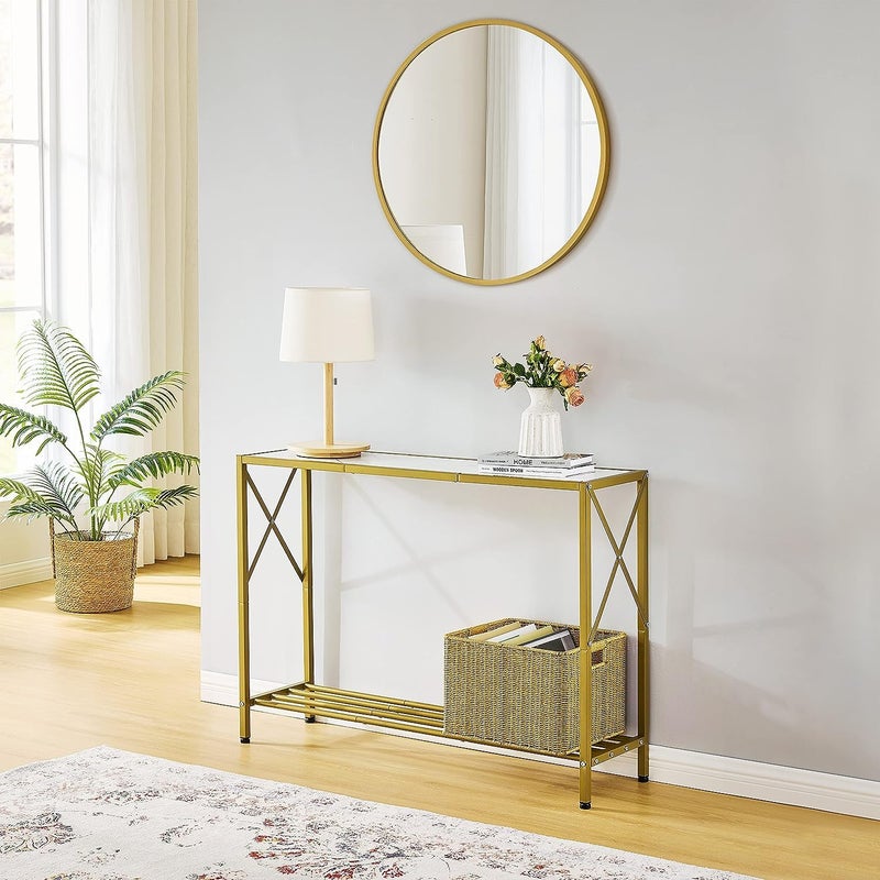 Priti Console Table entryway Table Narrow Sofa Table with Shelves Entrance Table for Hallway Entryway Living Room Foyer Corridor Office Gold White - Image 2