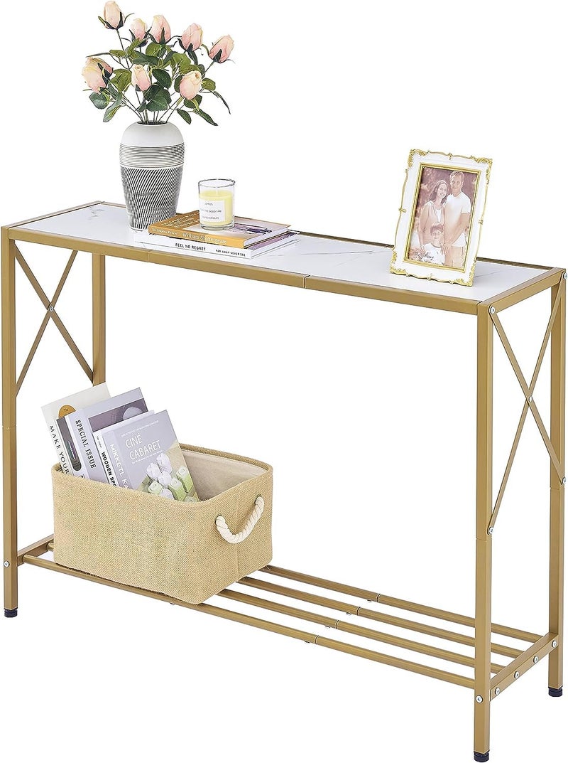 Priti Console Table entryway Table Narrow Sofa Table with Shelves Entrance Table for Hallway Entryway Living Room Foyer Corridor Office Gold White - Image 1