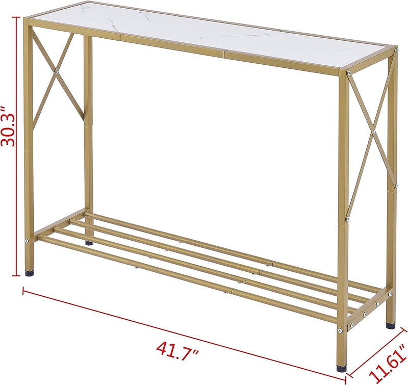 Priti Console Table entryway Table Narrow Sofa Table with Shelves Entrance Table for Hallway Entryway Living Room Foyer Corridor Office Gold White - Image 3