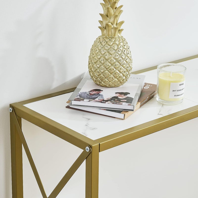 Priti Console Table entryway Table Narrow Sofa Table with Shelves Entrance Table for Hallway Entryway Living Room Foyer Corridor Office Gold White - Image 4