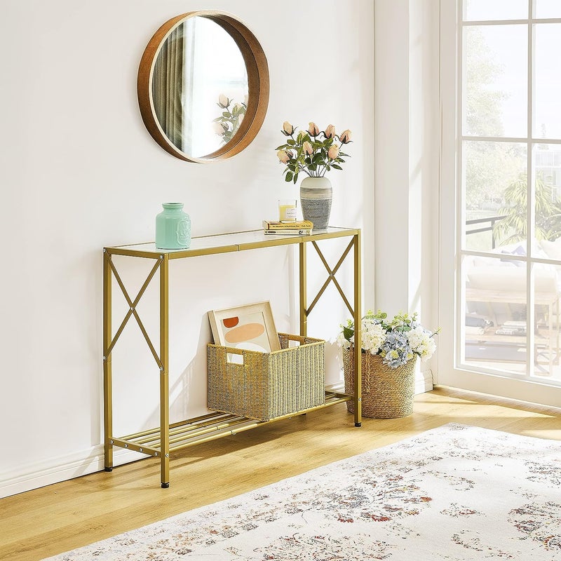 Priti Console Table entryway Table Narrow Sofa Table with Shelves Entrance Table for Hallway Entryway Living Room Foyer Corridor Office Gold White - Image 5