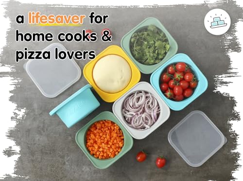 KEVJES Stackable Silicone Artisan Pizza Dough Proofing Containers with Lids (2 Yellow+2 Space Gray) - Image 3