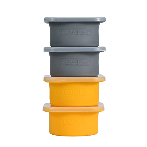 KEVJES Stackable Silicone Artisan Pizza Dough Proofing Containers with Lids (2 Yellow+2 Space Gray) - Image 1
