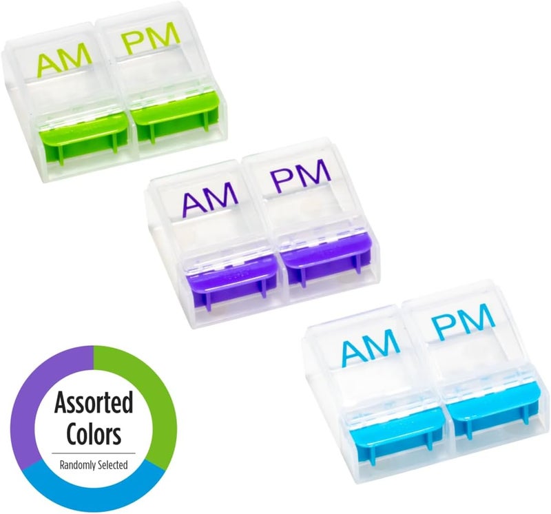 EZY DOSE Push Button Pill Organizer Box - Daily AM PM Large Compartments, Arthritis Friendly, Pack of 2 - Image 3